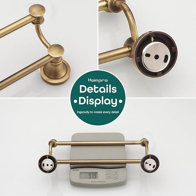 Hoimpro Adjustable Retractable 15-27 Inches Stainless Steel Bathroom Towel Bar, Bathroom Accessories Bath Hotel Double Towel Bar Rod Hanger Wall Mounted Towel Holder Towel Rack, Antique Brass