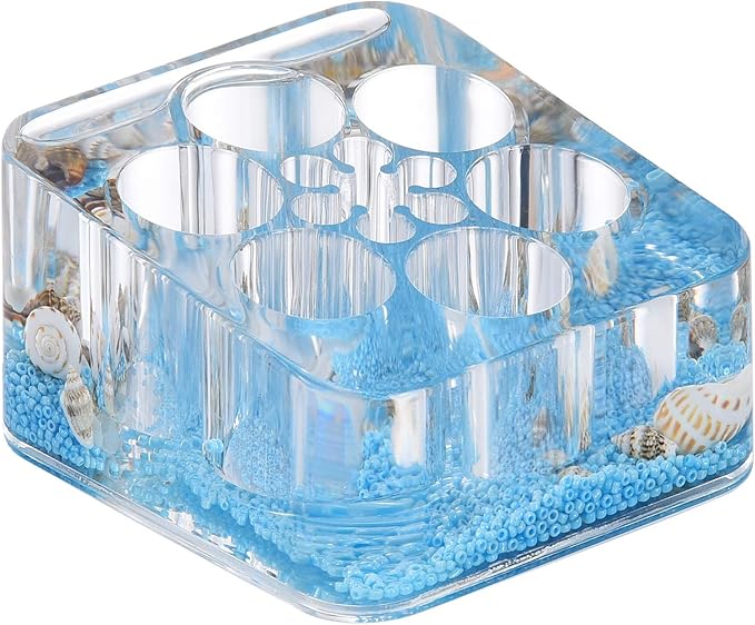 Locco Decor Acrylic Liquid 3D Floating Motion Square Lipstick Brush Makeup Holder Organizer Conch
