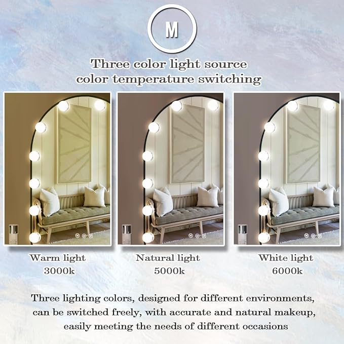 32 x 24 Inch Hollywood Black Arch Vanity Mirror with Lights 3 Color Dimmable Black Arched Lighted Vanity Mirror for TableTop Wall Detachable Base X10 Magnifying Arch Makeup Mirror with Lights