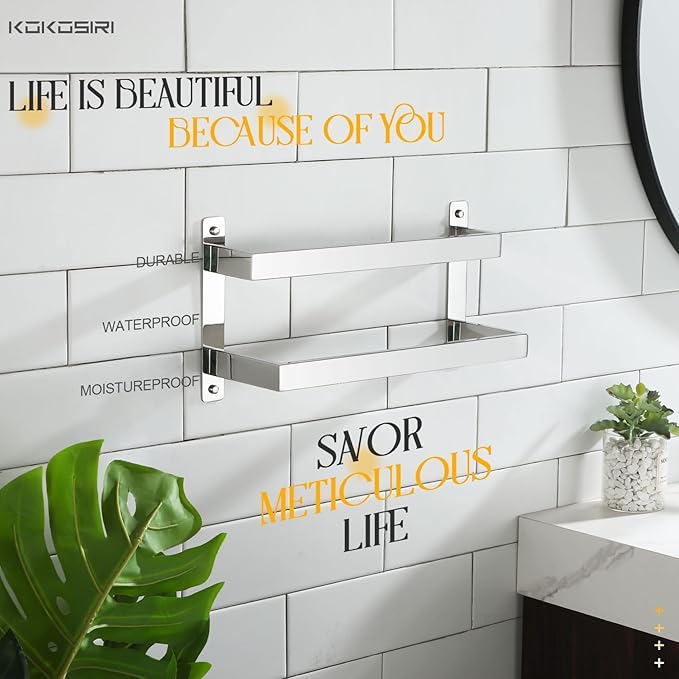 KOKOSIRI Towel Bars Hand Towel Holders 16 Inches Chrome Bathroom 2-Tiers Ladder Towel Rails Wall Mounted Towels Shelves Rack Polished Stainless Steel, B5008CH-L16