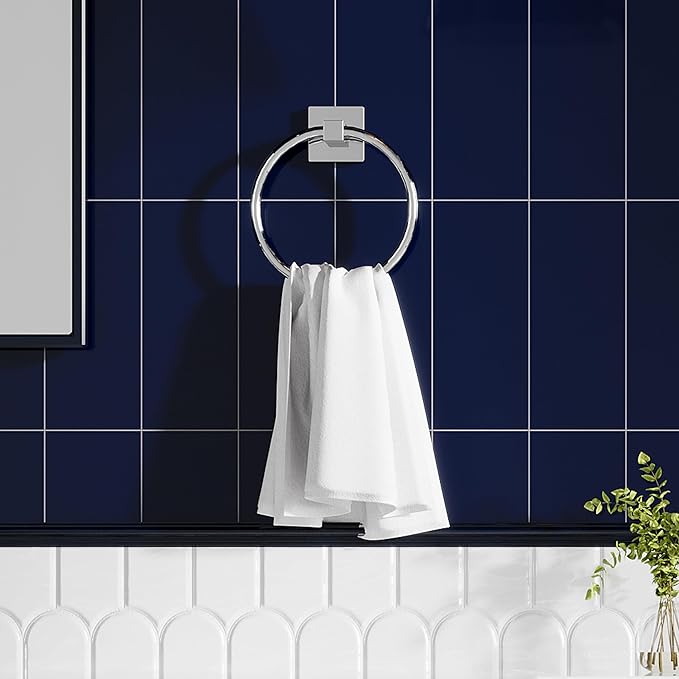 RUACQ Towel Ring for Bathroom,Square Base Hand Towel Holder Hangers Wall Mount,Heavy Duty,Stainless Steel(Chrome)