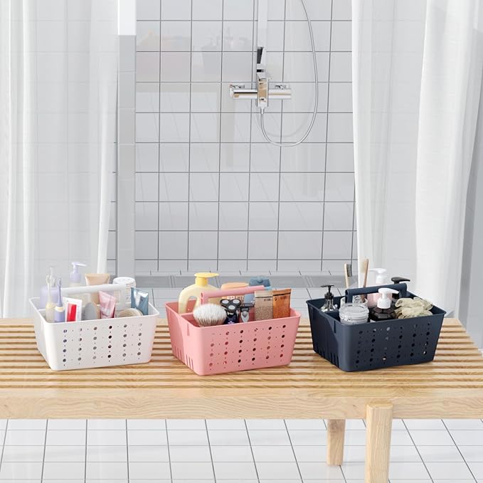 Lifewit Shower Caddy Portable, Plastic Bathroom Organizer with Handle and Holes, Hard Cleaning Basket for Toiletry Storage, College Dorm Essentials, White, 1 Pack