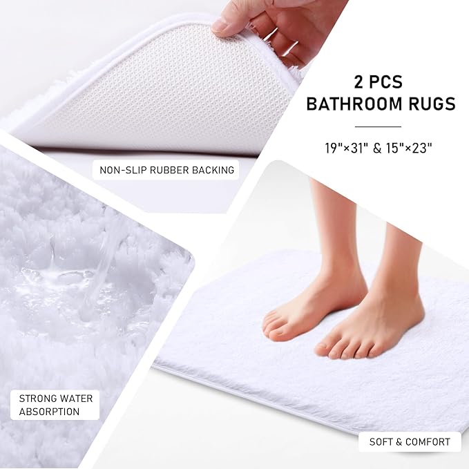 XLHOMO 11PCS Bathroom Sets with Shower Curtain and Rugs Bathroom Accessories Set White Bathroom Set,Soap Dispenser & Toilet Brush Holder Set with Stainless Steel Trash Can
