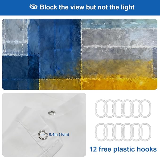 Shrahala Brown Abstract Art Decorative Shower Curtain, Grey Contemporary Colorful Bathroom Décor Polyester Fiber Waterproof with Plastic Rings for Shower Stall Bathtubs 72 x 72 in