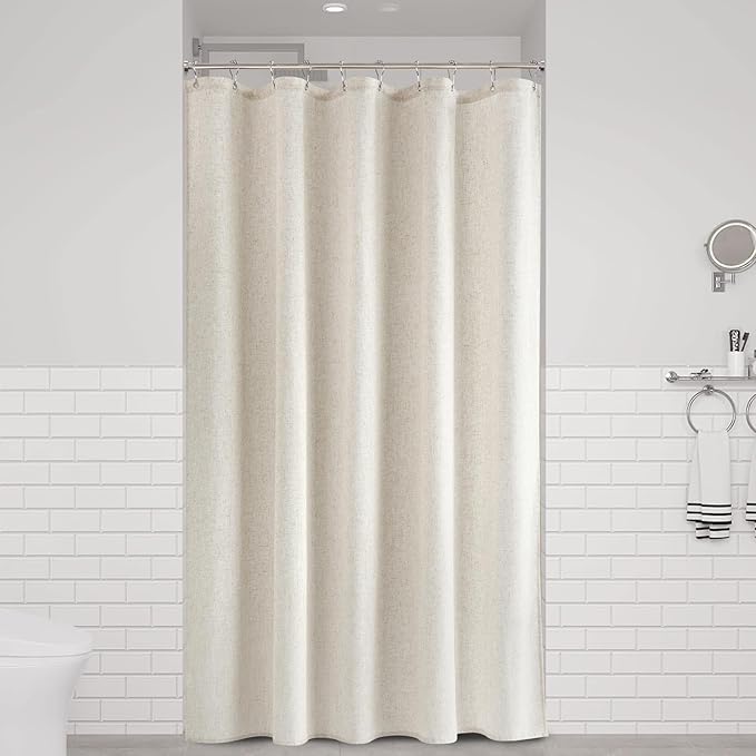 Naturoom 60 Inch Shower Curtain, Narrow Beige Country Boho Farmhouse Linen Shower Curtains for Bathroom Natural Cloth Weighted Fabric Bath Curtains Liner with Hooks, Cream, 60x72