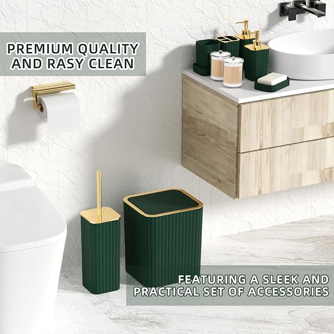 XLHOMO Bathroom Set - 26PC Bathroom Set with Shower Curtain and Rugs, Bathroom Accessory Set, Dark Green Bathroom Accessories Set, Trash Can & Soap Dispenser