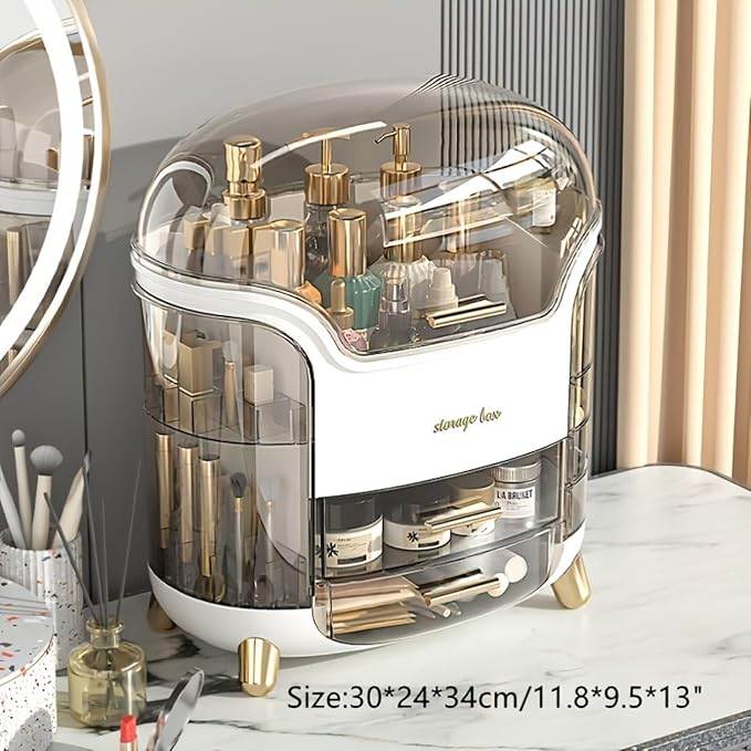 Portable Light Luxury Series Multi-Function Make Up Organizer,Dust Water Proof with Drawer and Lid, Large Capacity for Bathroom, Dresser,Countertop,Bedroom, Green and White (Green)