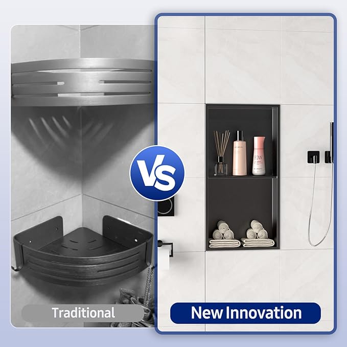 NLShan Shower Niche No Tile Needed: Recessed and Stainless Steel Wall Niche with Double Shelves - Easy Installation for Shower Storage.