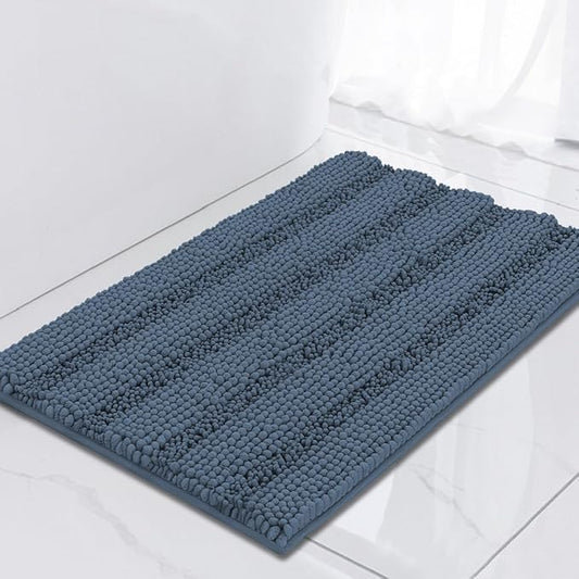 Turquoize Luxury Chenille Bath Rug for Bathroom Rugs Extra Absorbent Bath Mat Non Slip Microfiber Shower Rugs for Bathroom Microfiber Shaggy Carpet Rug Size, 17"x 24", Blue Indigo