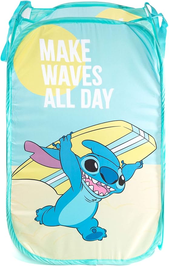 Jay Franco Disney Lilo & Stitch Make Waves Pop Up Hamper - Mesh Laundry Basket/Bag with Durable Handles (Official Disney Product)
