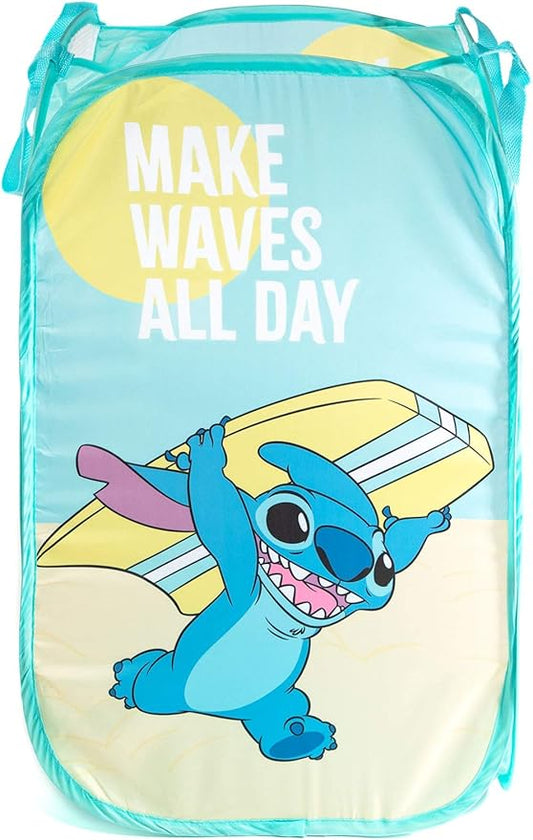 Jay Franco Disney Lilo & Stitch Make Waves Pop Up Hamper - Mesh Laundry Basket/Bag with Durable Handles (Official Disney Product)