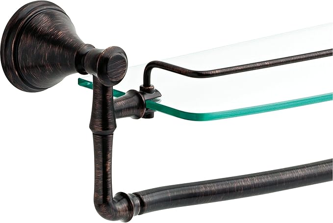 Delta 79710-RB Cassidy 18-in Glass Shelf with Towel Bar in Venetian Bronze