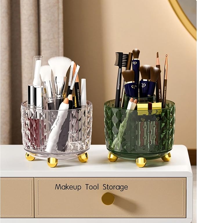 360° Rotating Makeup Organizer, Spinning Cosmetic Storage Tower with 5 Shelves, for Desktop Vanity Organizer, Bathroom and Stationery (Dark Green)