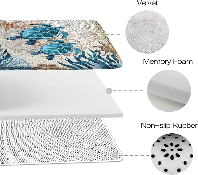 Sea Turtles Nautical Ocean Beach Bathroom Sets with Starfish Coral Shower Curtain and 20 x 31 Rugs Bathroom Accessories Sets Decor with Bath Rug, Bath Mat, U-Shaped Contour and Hooks 72 x 72 Inch