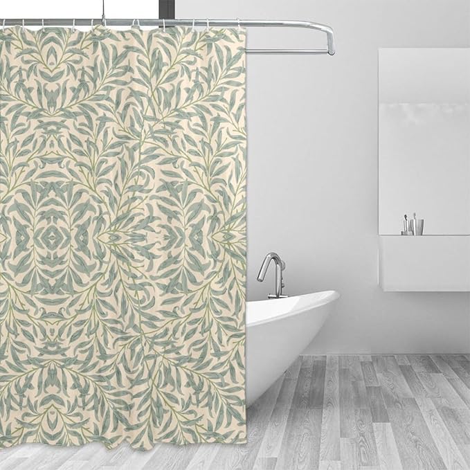 Vintage Botanical Shower Curtain William Morris Designs Green Jungle Fruit Print Shower Curtain Set Polyester Interior Waterproof Shower Curtain with 12 Hooks 72x84 Inches(183x214cm)