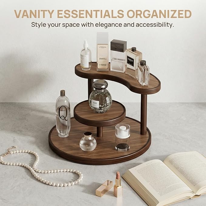 GDQ Wooden Display Organizer Stand,Perfume Organizer, Brown Bamboo Vanity Organizer Display Storage for Cosmetics, Perfume, Plants, Tea Set, Open Design for Entryway/Living Room/Bathroom/Bedroom