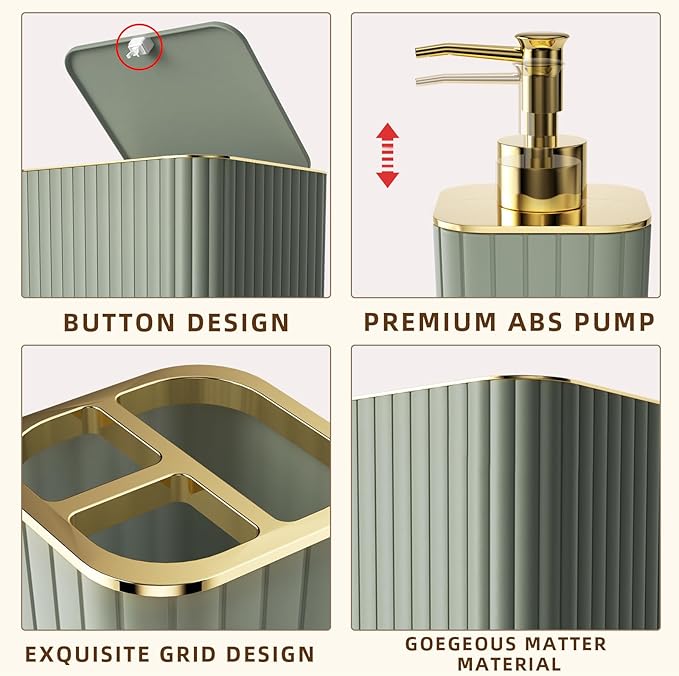 XLHOMO Bathroom Accessories Set - 25PC Sage Green Bathroom Set, Bathroom Set with Shower Curtain and Rugs, Sage Green Shower Curtain Set, Bathroom Accessory Set, Trash Can & Soap Dispenser