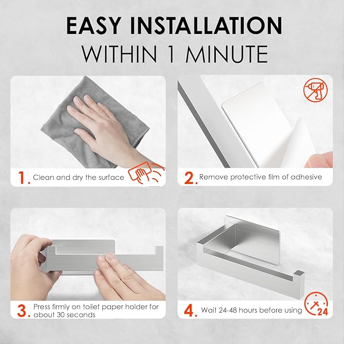 Auxmir Toilet Paper Holder Self Adhesive, Premium Thicken SUS304 Stainless Steel Rustproof Toilet Roll Holder No Drilling, Wall Mount Toilet Tissue Holder for Bathroom Kitchen Washroom, Brushed Nickel