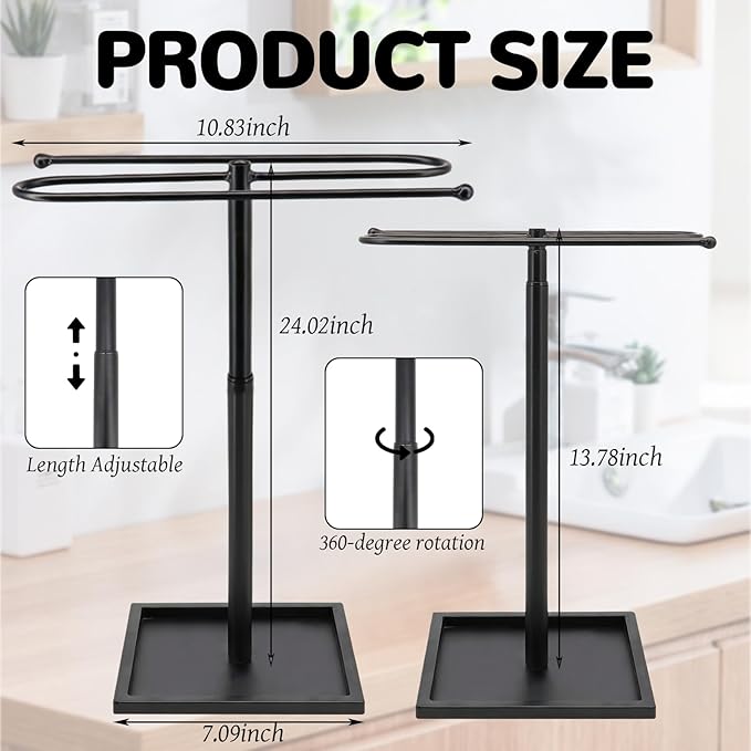Adjustable Height Towel Holder Stand, S-Shape Hand Towel Holder for Bathroom, Countertop Hand Towel Stand with Bottom Storage, Bathroom Hand Towel Stand with Highly Stable