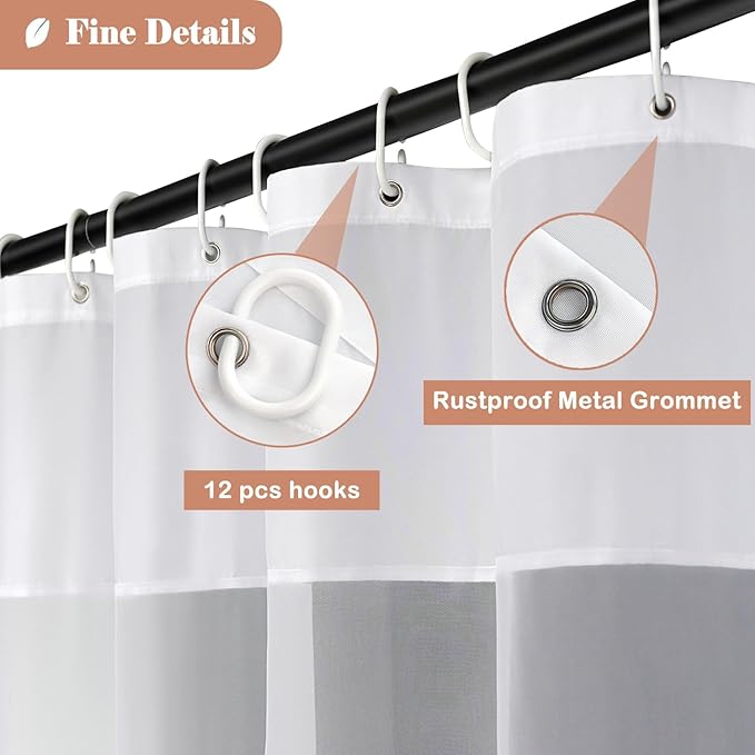 UFRIDAY Fabric White Shower Curtain with Mesh Window, Waterproof Bathroom Curtain with Weighted Bottom Hem, Machine Washable, 72 x 72 Inch