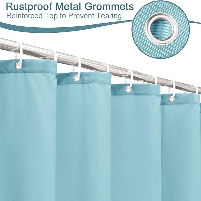 AooHome Shower Curtain Liner, Fabric Bathroom Curtain with Hooks for Hotel, Water Repellent, Blue, 72 Width x 75 Height Inch