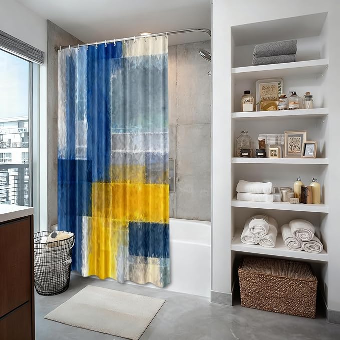 Shrahala Brown Abstract Art Decorative Shower Curtain, Grey Contemporary Colorful Bathroom Décor Polyester Fiber Waterproof with Plastic Rings for Shower Stall Bathtubs 72 X 60 in