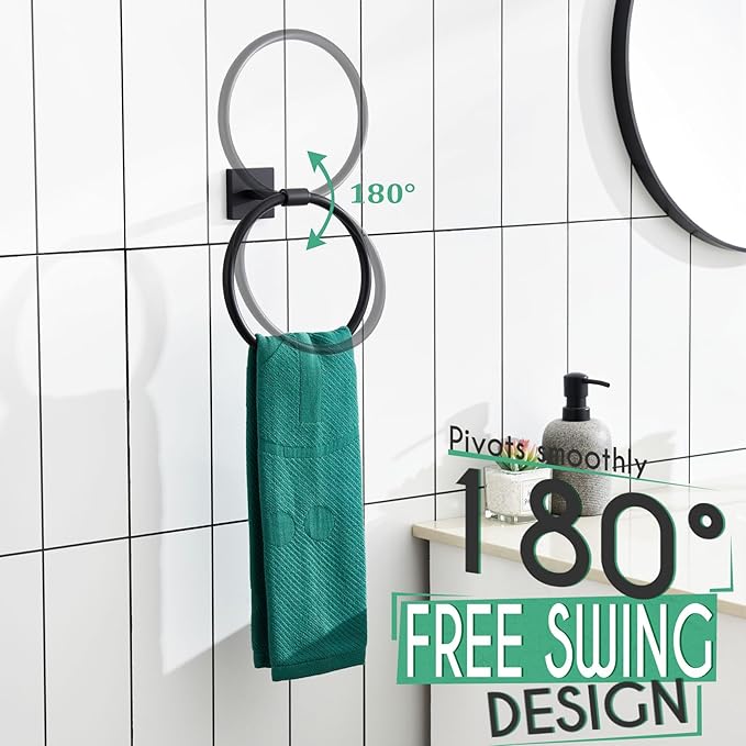 KOKOSIRI Towel Ring Matte Black Bath Towel Hanger Bathroom Hardware Hand Towels Holder Rack Wall Mounted Stainless Steel, B3010BK