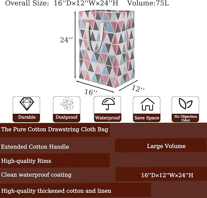 2 Pack Waterproof Laundry Hamper 150L Collapsible Laundry Basket Extended Cotton Handle Laundry Bag Large Clothes Storage Toy Organization for Bathroom Bedroom Laundryroom College Dorms