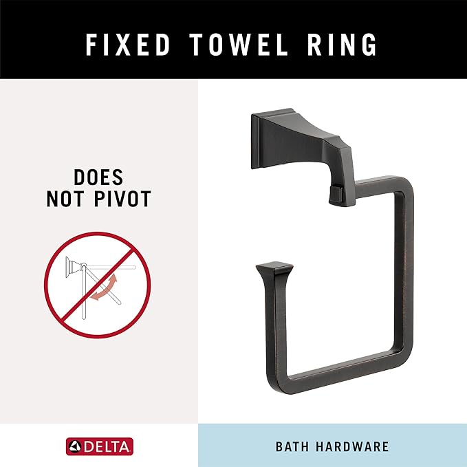 Delta Dryden (1-Pack) Hand Towel Holder Venetian Bronze Towel Racks for Bathroom Wall Square Towel Ring Holder for Bath Towel Hanger for Kitchen, Bathroom Accessories 75146-RB