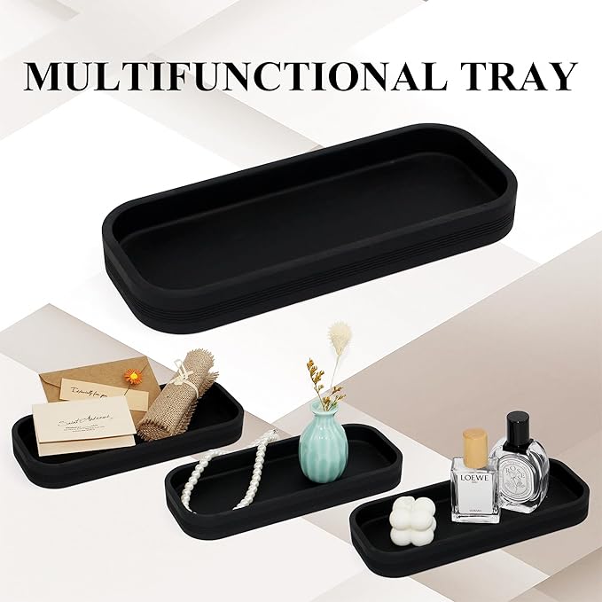 LIN CHUAN 6-Piece Bathroom Accessories Set, Organizer Set with Soap Dispenser, Toothbrush Holder Set, Vanity Tray, Tumbler & 2 Cotton Swab Jars – Modern Stylish Bathroom Storage(Matte Black)
