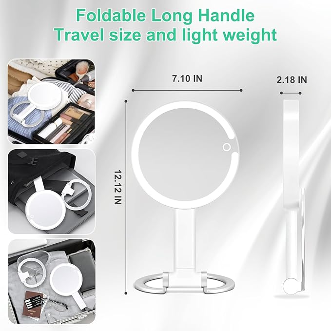 20X/1X Magnifying Mirror with Light, Lighted Makeup Mirror with Magnification, Make Up Mirrors Stand Up Double Sided, Magnified Travel Mirror with Lights, Rechargeable 3 Color Dimmable