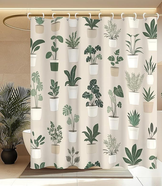 MAMUSE Shower Curtain for Bathroom - Cute Aesthetic Decorative Modern Girly Unique Girls Design Pretty Women Waterproof Fabric Cloth Cortinas de Baño Bathtub 72 x 72 Inch, Plants