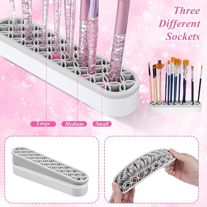 4 Pcs Silicone Makeup Brush Holder Stand, Multi-Purpose Cosmetic Organizer, Desktop Storage Box for Brush, Eyeliner Pencil, Art Supplies, Painting Pen, Sewing Tools, Grey