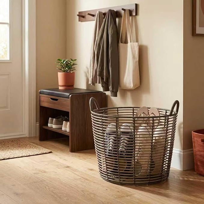 76QT Rattan Woven Basket With Handle, Extra-Large Storage Basket,Used for Storing Clothes, Towels and Various Household Items. Perfect for Living Rooms, Bedrooms, Bathrooms and Dormitories.
