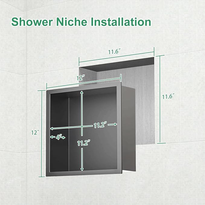 SaniteModar Shower Niche, Stainless Steel Shower Niche No Tile Needed, Recessed for Bathroom Storage (Gray, 12x12)
