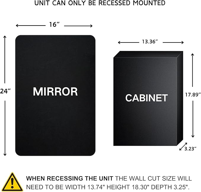 Brushed Gold Rectangle Recessed Bathroom Medicine Cabinet with Mirror Stainless Steel Metal Framed Rounded Rectangular Bathroom Cabinet with Mirror 16x24''