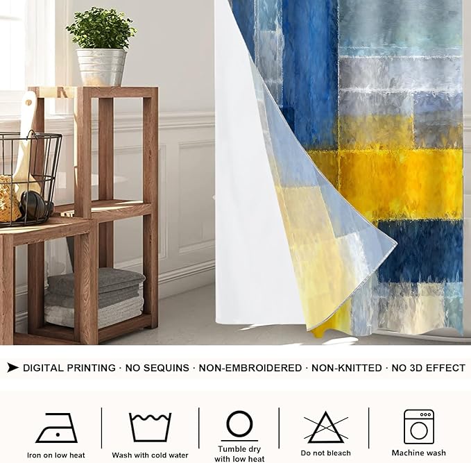 Shrahala Brown Abstract Art No Hooks Shower Curtain with Snap in Liner Set, Grey Contemporary Colorful Bathroom Décor Polyester Fiber Waterproof for Stall Bathtubs 35.5 X 74 in