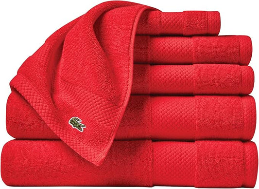 Lacoste Heritage Anti-Microbial Supima Cotton 6-Piece Towel Set, 2 Bath Towels, 2 Hand Towels, 2 Washcloths, Formula 1 – Highly Absorbent & Quick Drying, Bathroom Essential, Machine Washable