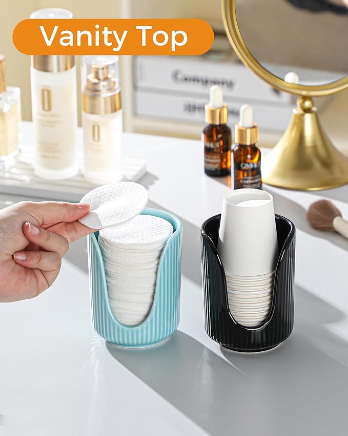 ABRUTY Bathroom Cup Dispenser, 3oz-4oz Ceramic Paper Cup Holder, Small Countertop Mouthwash Dixie Cups Accessories, for Vanity Countertops, Bathroom, Kitchen, and Dining Room, Turquoise