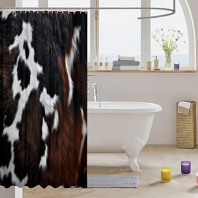 Feelyou Cow Fur Bathroom Curtain Kids Cowhide Leather Hair Shower Curtain Women Men Cloth Fabric Fabric Rustic Cow Skin Decor Bath Curtain Brown Farmhouse Shower Curtain Set 72"x72"