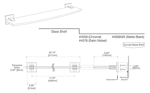 Gatco 4076 Elevate Glass Shelf, Satin Nickel