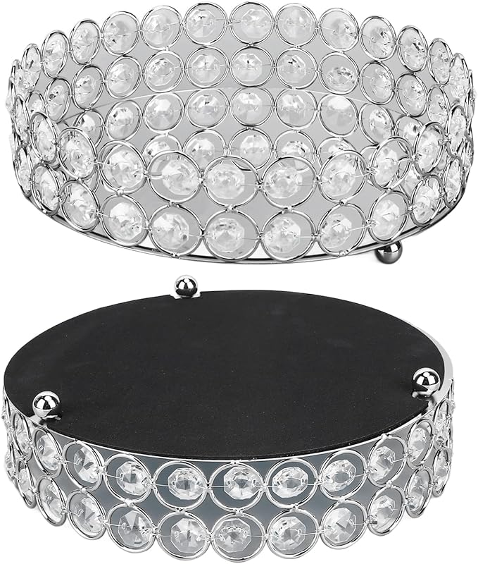 Crystal Cosmetic Makeup Tray 8in Round Display Tray Mirrored Metal Welded Structure for Food Perfume Jewelry Wine(Silver 20cm)