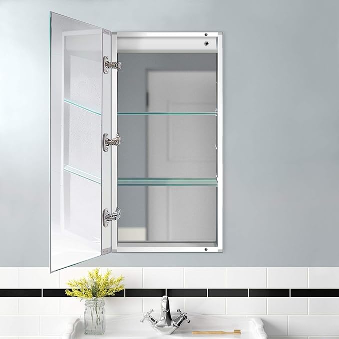 Krugg Kinetic LED Medicine Cabinet| Recessed or Surface Mount Mirror Cabinet w/Dimmer & Defogger (15"x30" Right Hinge)