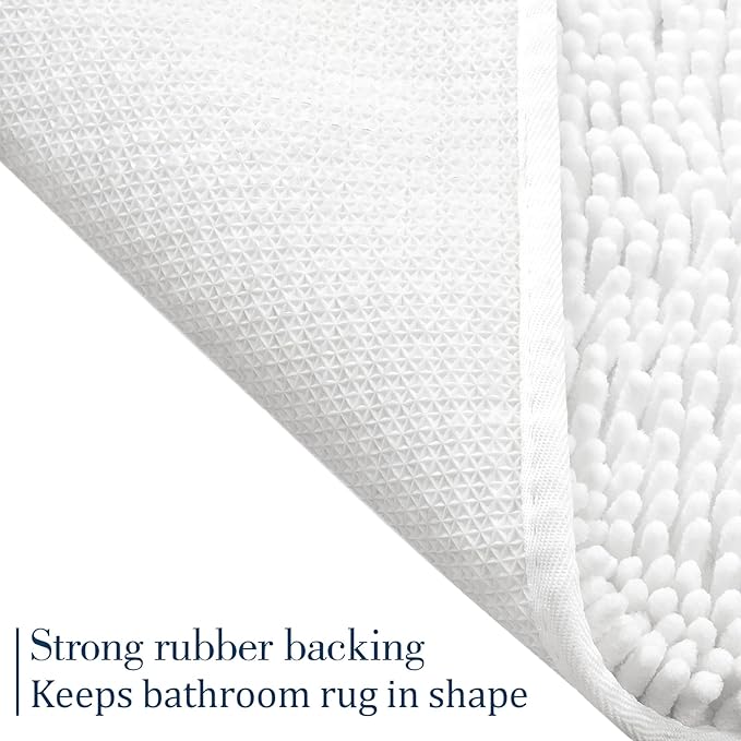 LOCHAS Luxury Bathroom Rug Shaggy Bath Mat 24 x 17 Inch, Washable Non Slip Bath Rugs for Bathroom Shower, Soft Plush Chenille Absorbent Carpets Mats, White