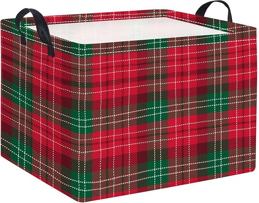Rectangular Christmas Basket Trick or Treat Spooky Boo Basket with Handles for Women Girls Cute Storage Bin Organizer(Christmas Check)