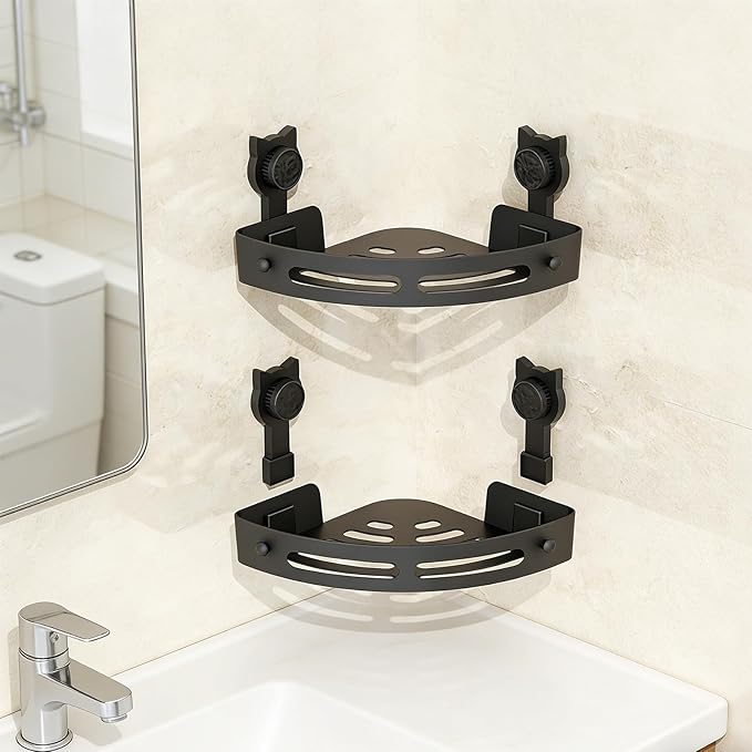 Space Saving Wall Mount Triangular Organiser Suction Cup Storage Rack Bathroom Storage Shelf for Toiletries Cosmetics Trilateral Shelf