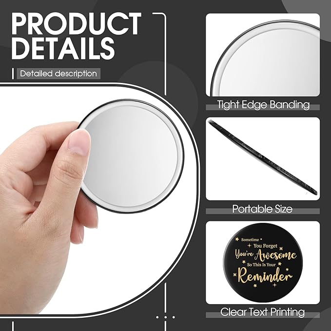Hoolerry 24 Pcs Inspirational Compact Mirror Bulk 2.76 Inch Small Pocket Mirrors You're Awesome Appreciation Gifts for Women Coworker Employee Teacher