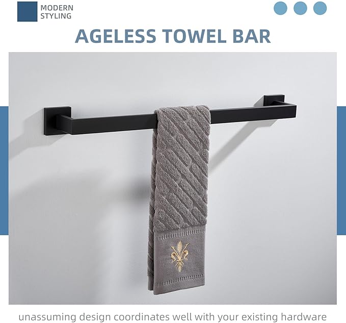 Towel Bar Matte Black 23.74", Angle Simple SUS304 Stainless Steel Bathroom Towel Holder, Shower Towel Rod, Single Towel Hanger Bar, Clothing Towel Rack for Wall