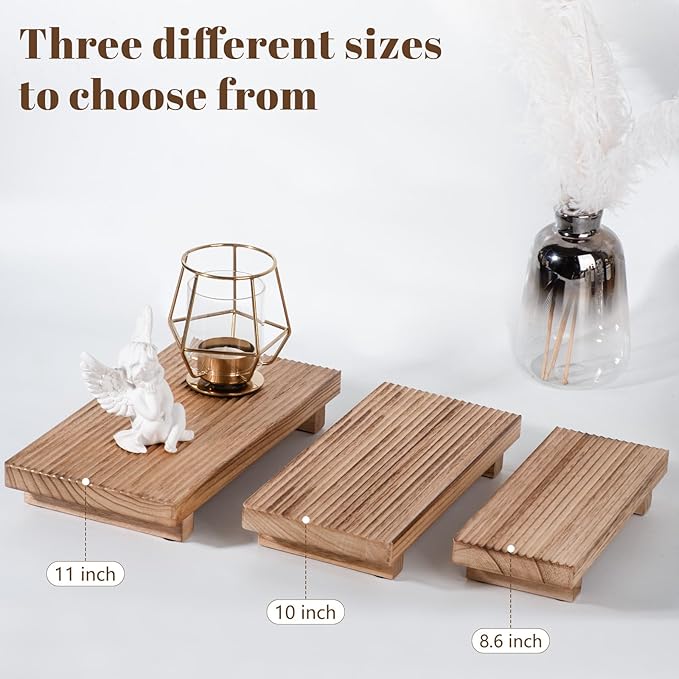Bathroom Tray Farmhouse Decor Pedestal Stand Wood Riser Display Kitchen Accessories Soap Holder for Sink, Counter, Vanity, 8.7 * 3.6 Brown