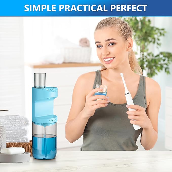 ZOFGENOW Automatic Mouthwash Dispenser for Bathroom,Bathroom Accessories 19.4 Fl Oz Dispensers with Magnetic Cups,Wall Mounted Dispenser,Suitable for All Age Groups,Blue